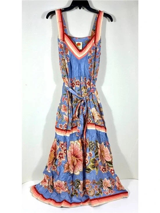Farm Rio Superbloom Tapestry Cotton Blend Maxi Dress Blue Medium NEW - Picture 3 of 17
